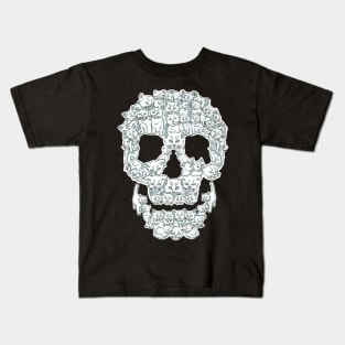 White Cats Skull Floral Skeleton Kids T-Shirt